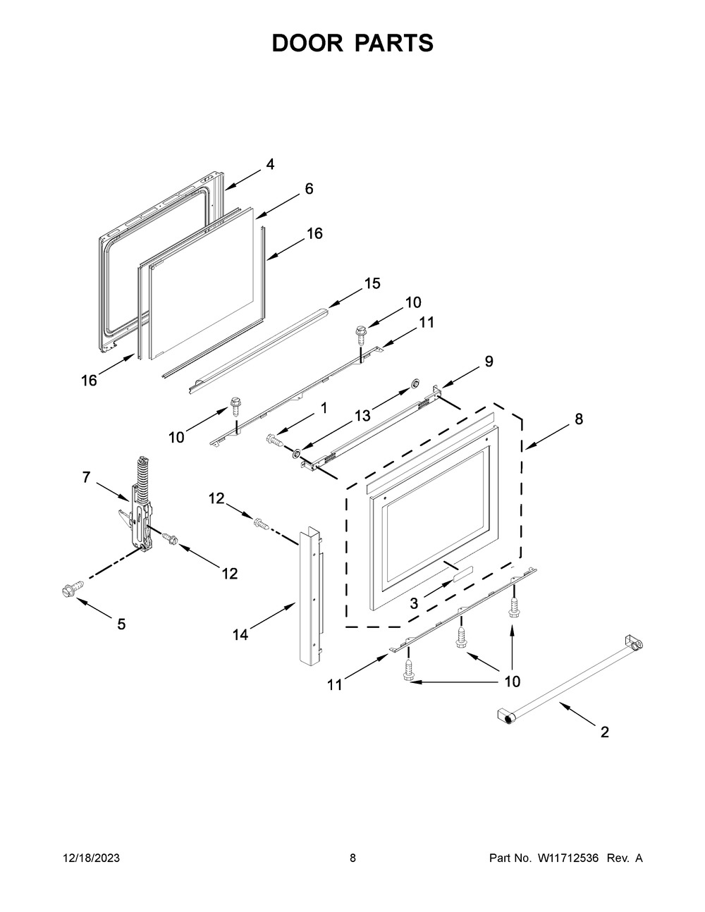 Door Parts Diagram and Parts List for YKSDB900ESS9  KitchenAid Range