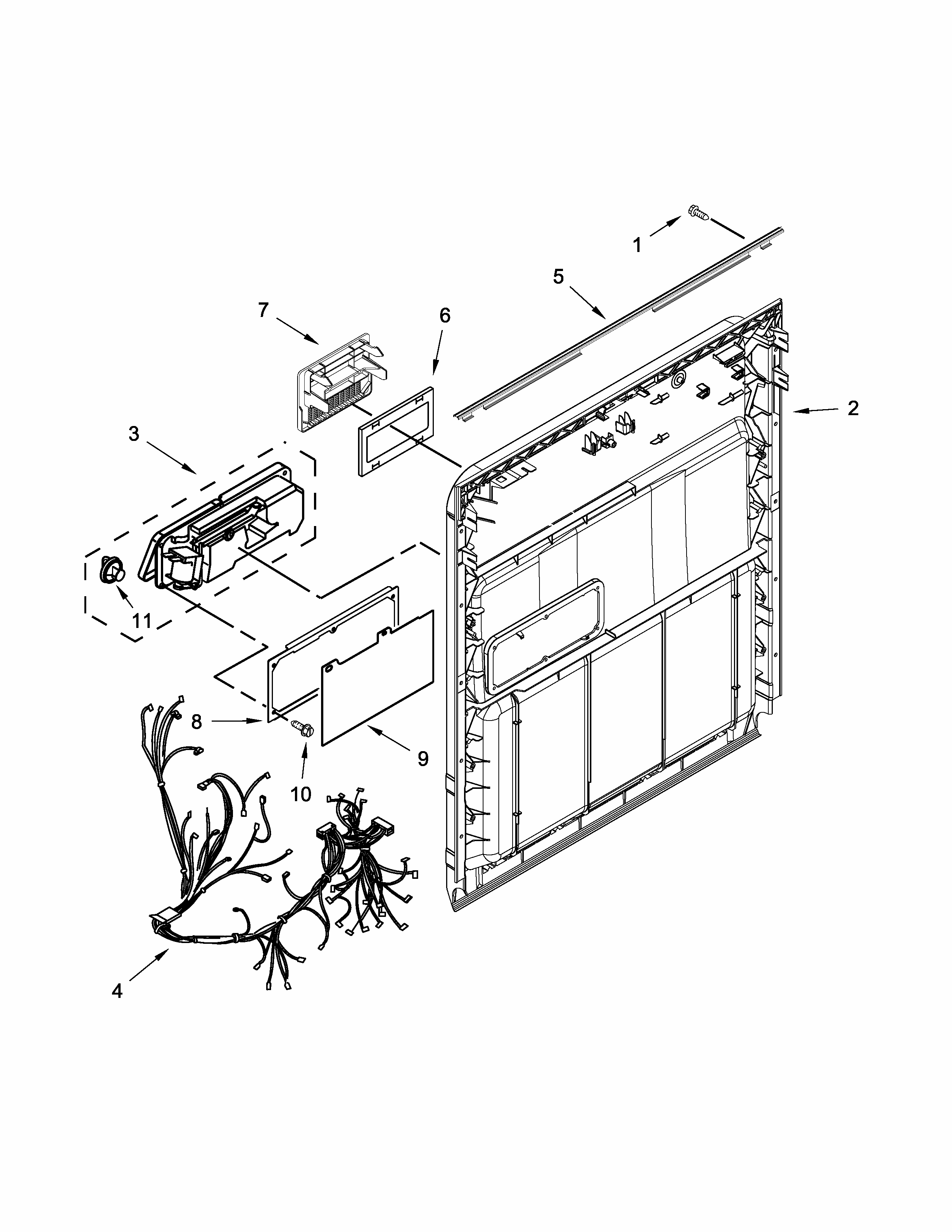 Inner Door Parts Diagram and Parts List for 66513009N510  Kenmore Dishwasher