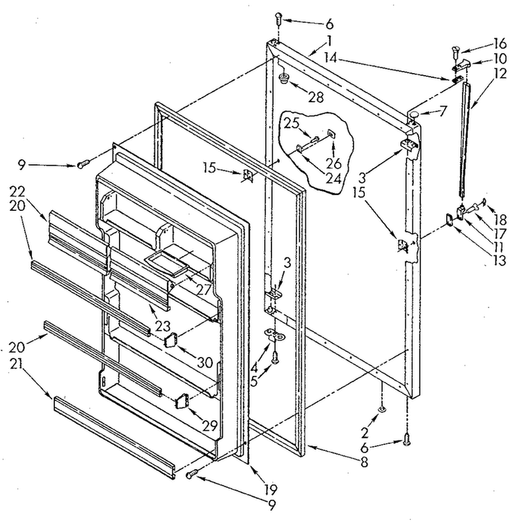 Refrigerator Door Diagram and Parts List for ET20NKXSN10  Whirlpool Refrigerator