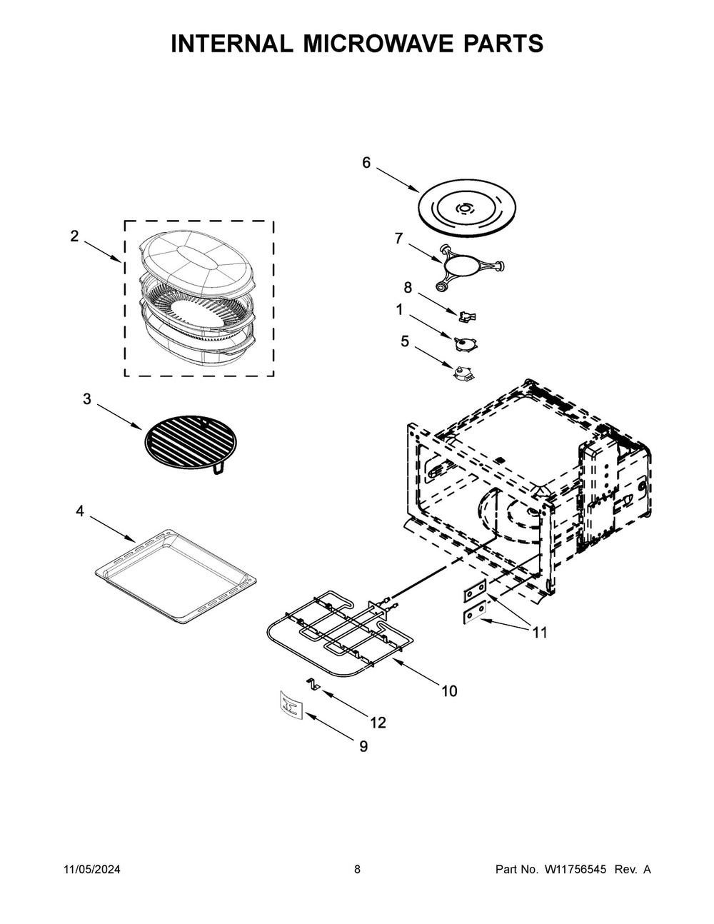 05 - Internal Microwave Parts Diagram and Parts List for KOCE900HBS24  Whirlpool Microwave Oven Combo