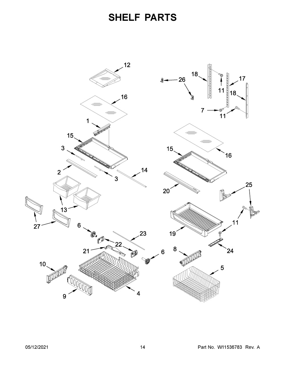Shelf Parts Diagram and Parts List for MBF2258FEZ06  Whirlpool Refrigerator