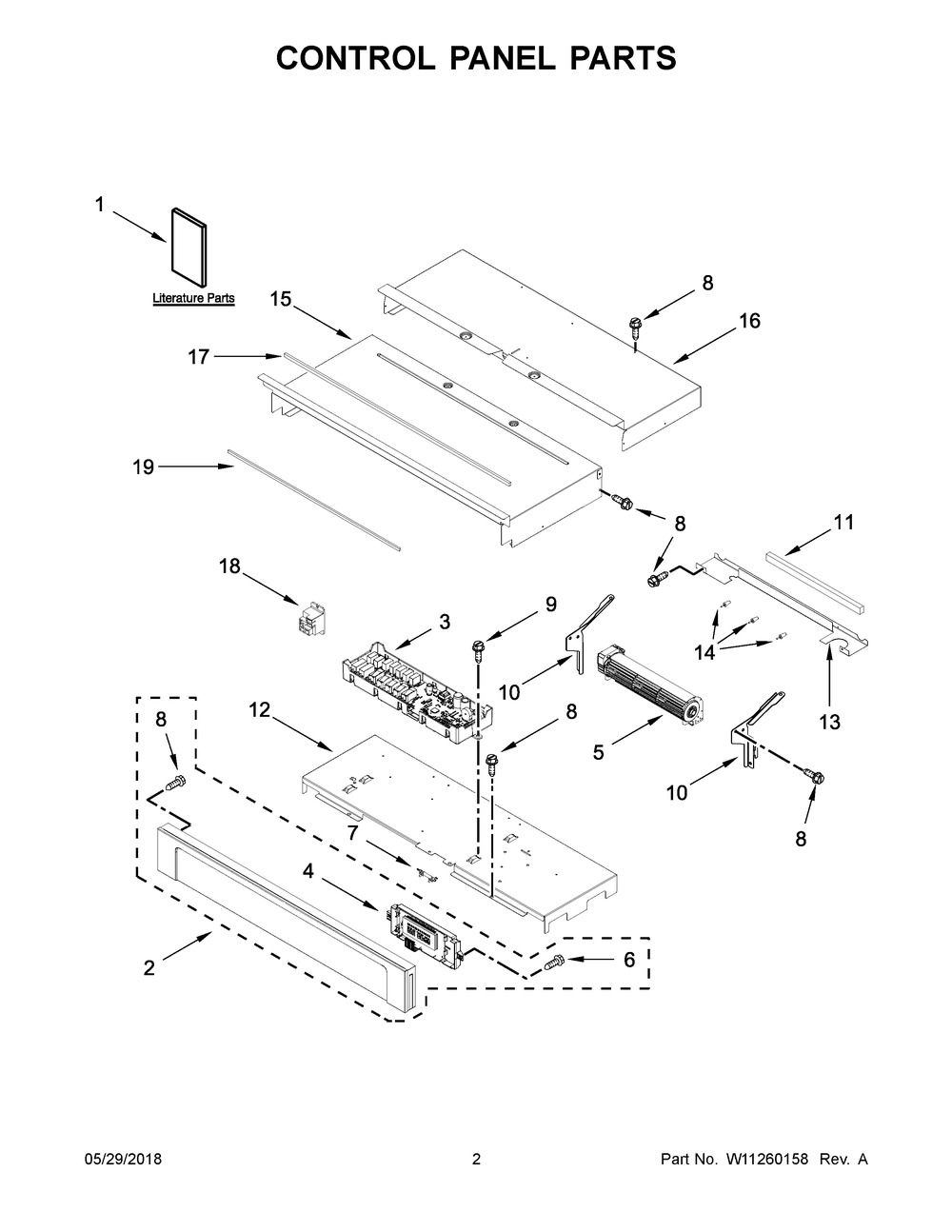 Control Panel Parts Diagram and Parts List for WOD93EC7AB06  Whirlpool Wall Oven