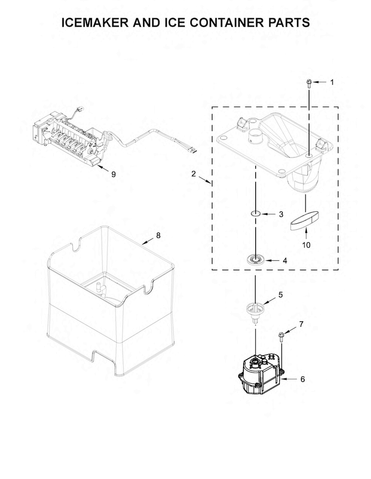 Icemaker And Ice Container Parts Diagram and Parts List for KRFF507EBL00  KitchenAid Refrigerator