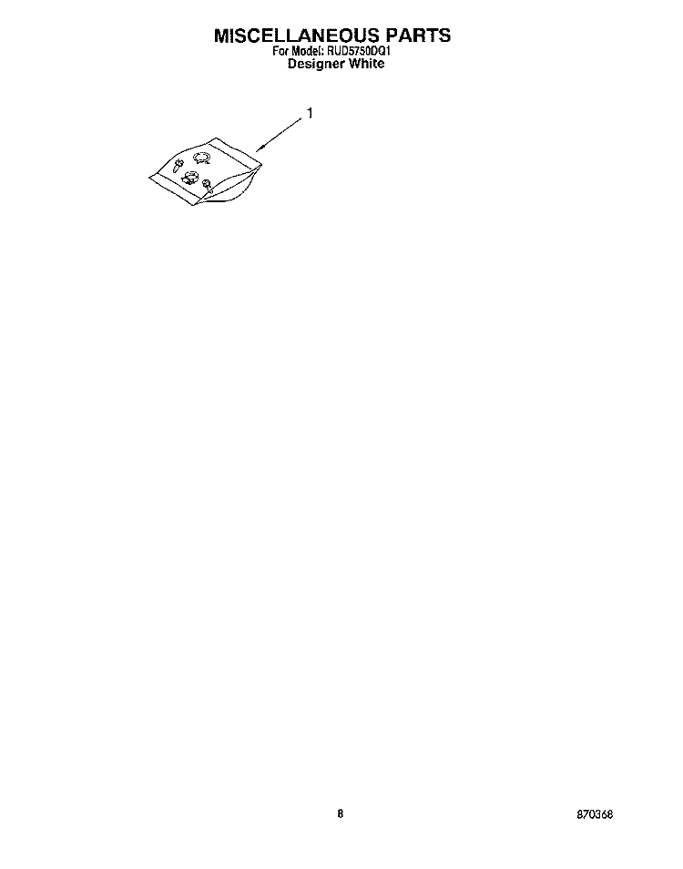 MISCELLANEOUS, LIT/OPTIONAL Diagram and Parts List for RUD5750DQ1  Roper Dishwasher