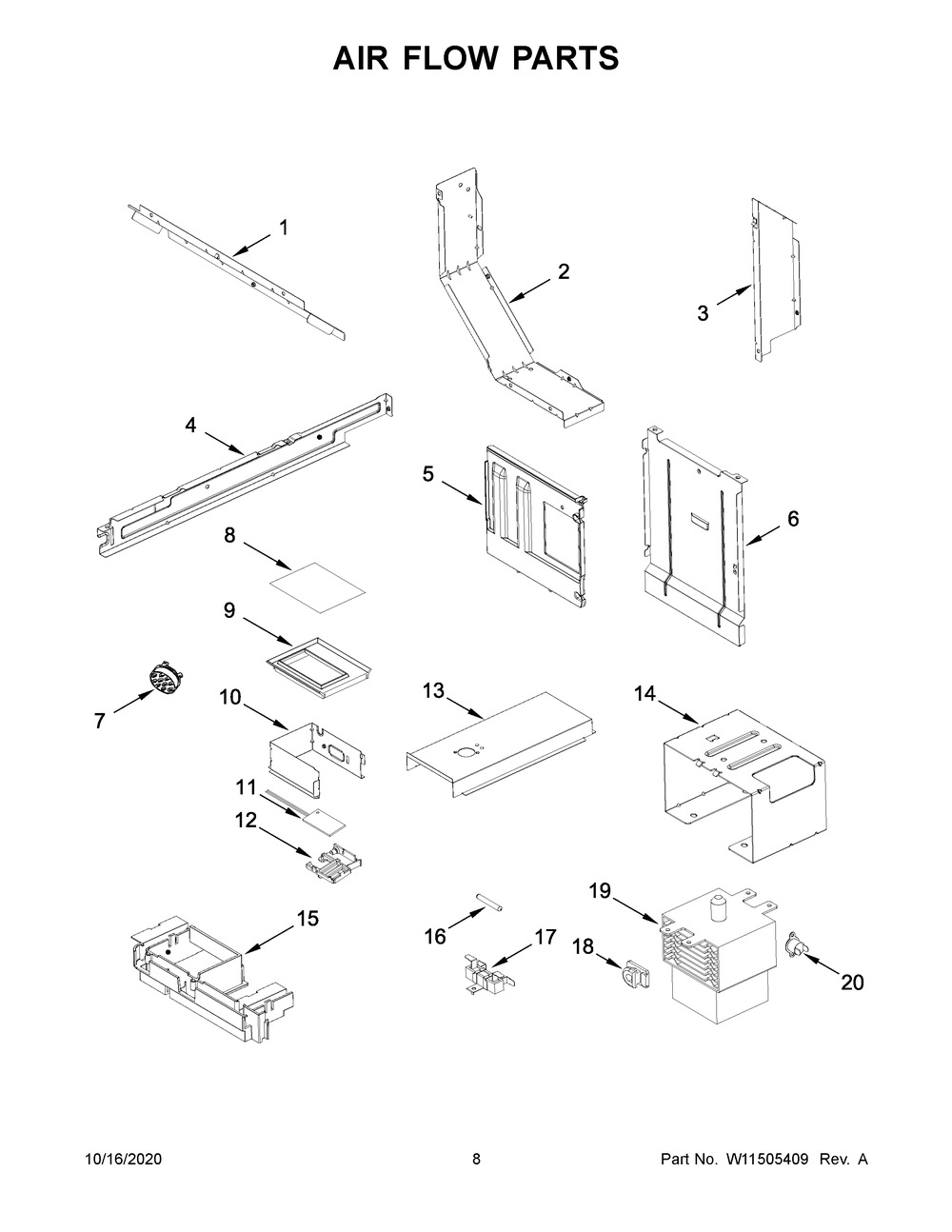 Air Flow Parts Diagram and Parts List for KMBT5511KSS0  Whirlpool Microwave
