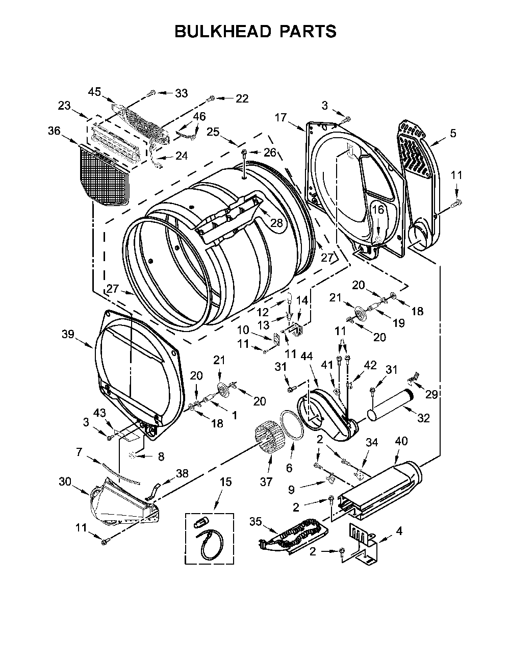 Bulkhead parts Diagram and Parts List for 11060372710  Kenmore Dryer