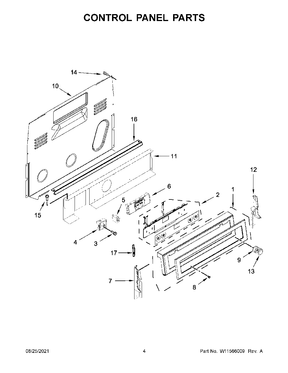 Control Panel Parts Diagram and Parts List for KFEG500ESS4  KitchenAid Range