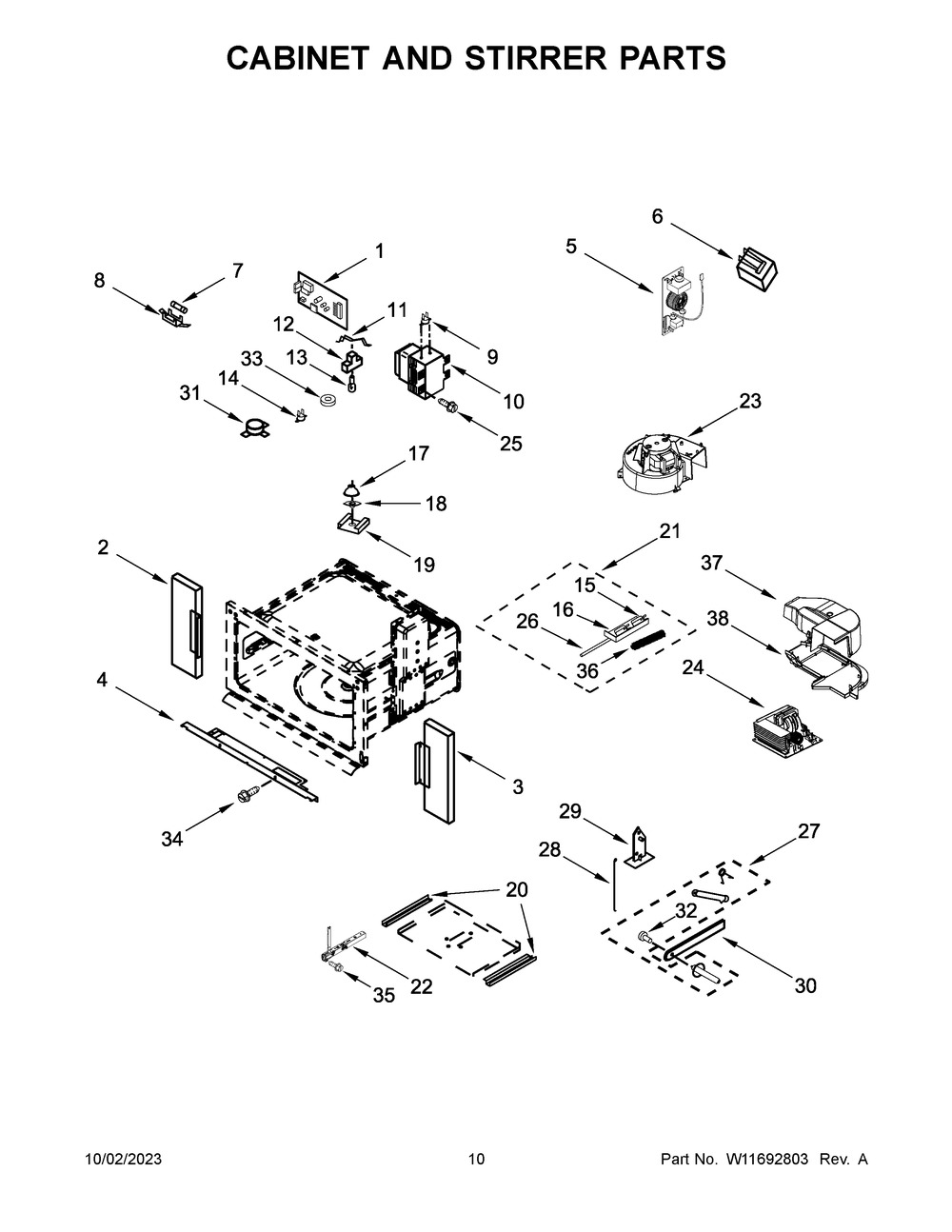 Cabinet And Stirrer Parts Diagram and Parts List for WOEC3030LS01  Whirlpool Microwave Oven Combo