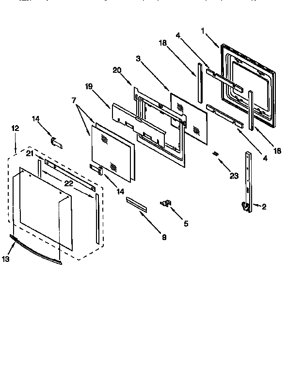 Oven Door Diagram and Parts List for RS676PXEZ0  Whirlpool Range