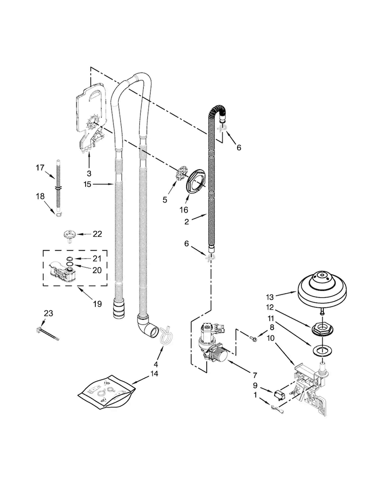 Fill, Drain And Overfill Parts Diagram and Parts List for KUDS30SXSS9  KitchenAid Dishwasher