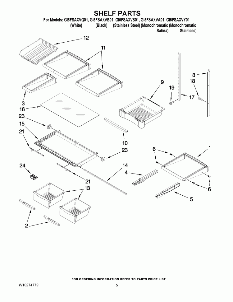SHELF PARTS Diagram and Parts List for GI5FSAXVA01  Whirlpool Refrigerator