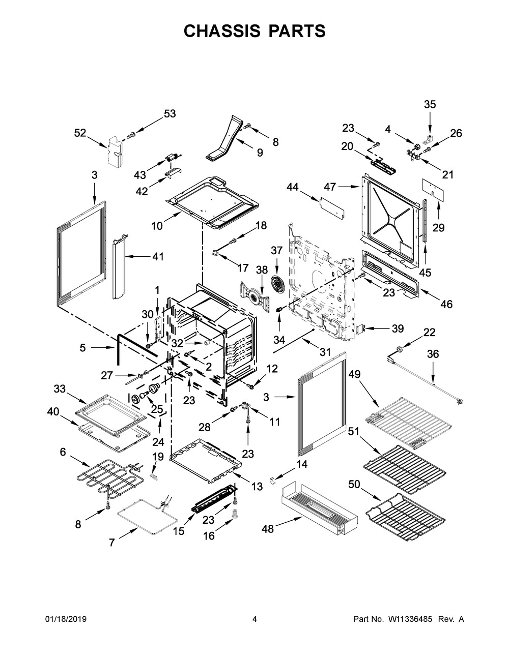Chassis Parts Diagram and Parts List for YKSEG700ESS3  Whirlpool Range
