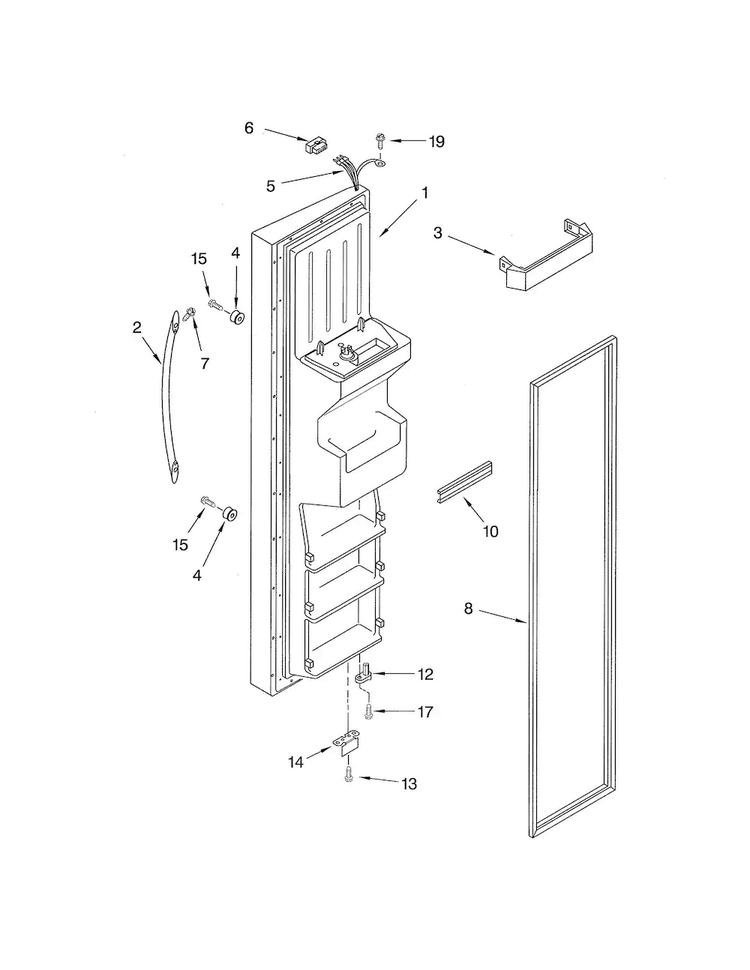 Freezer Door Diagram and Parts List for KSRA25ILBL02  KitchenAid Refrigerator