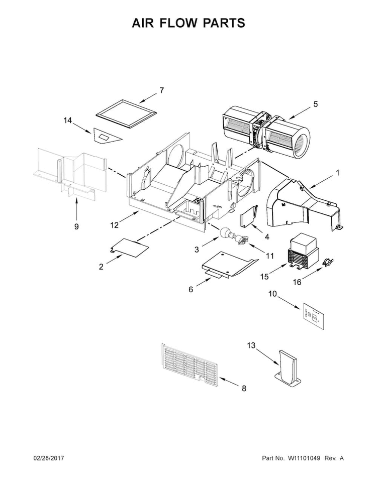 Air Flow Parts Diagram and Parts List for UMV1160CB3  Whirlpool Microwave