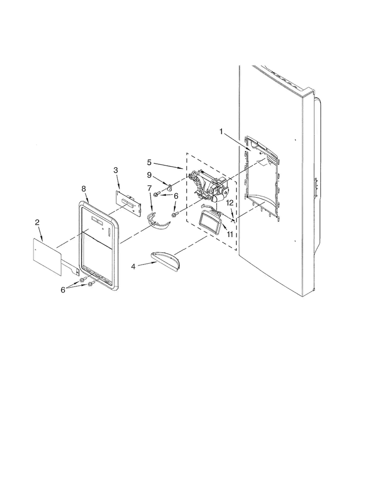 Dispenser Front Parts Diagram and Parts List for GI5FSAXVY03  Whirlpool Refrigerator