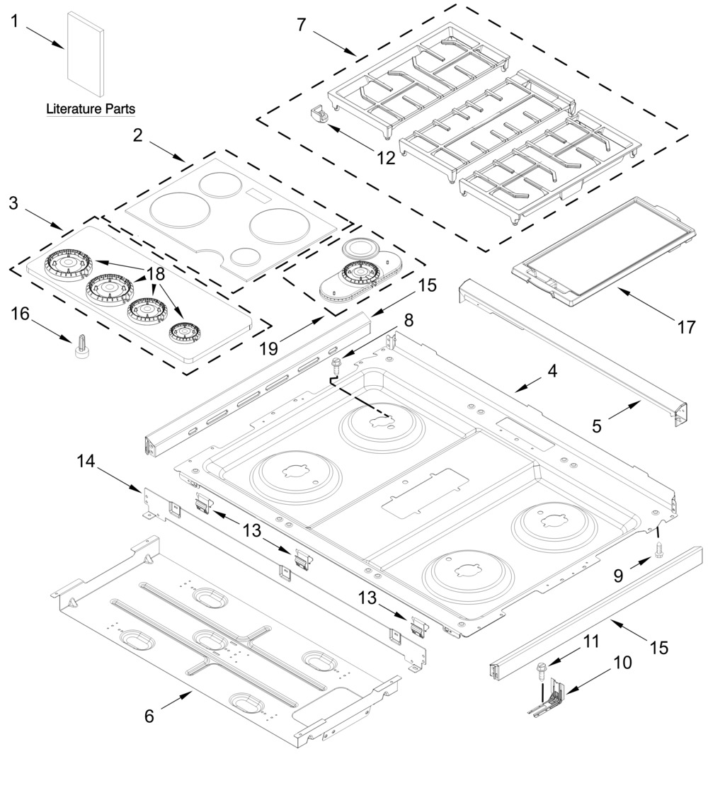 Cooktop Parts Diagram and Parts List for KSGS530SBE0  Whirlpool Range