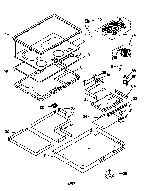 Cooktop Diagram and Parts List for KECC507BBS2  KitchenAid Cooktop