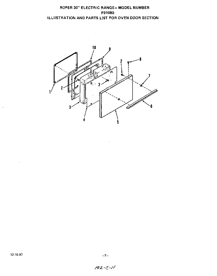 F91080 Diagram and Parts List for F9208W0  Roper Range