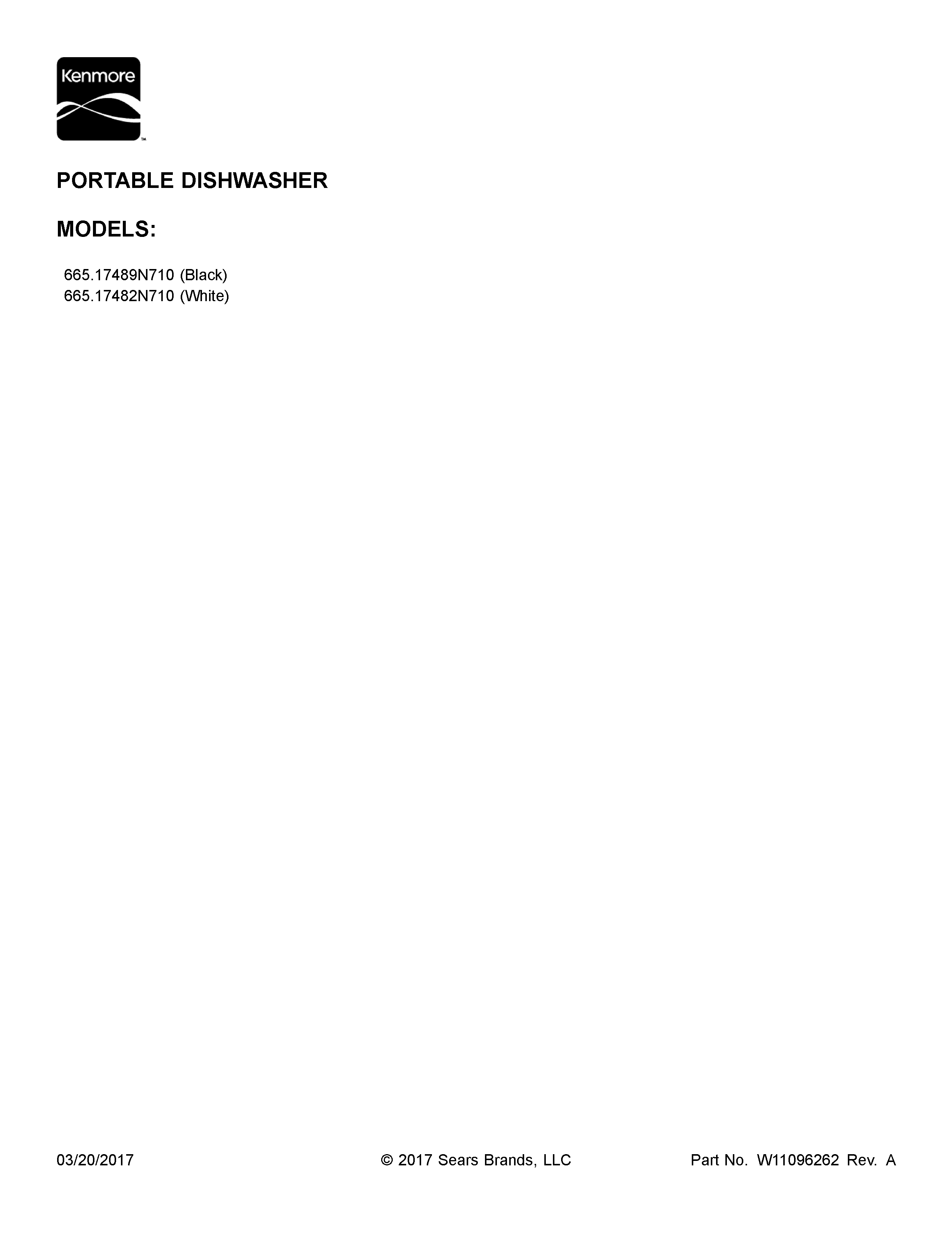 Cover Sheet Diagram and Parts List for 66517489N710  Kenmore Dishwasher