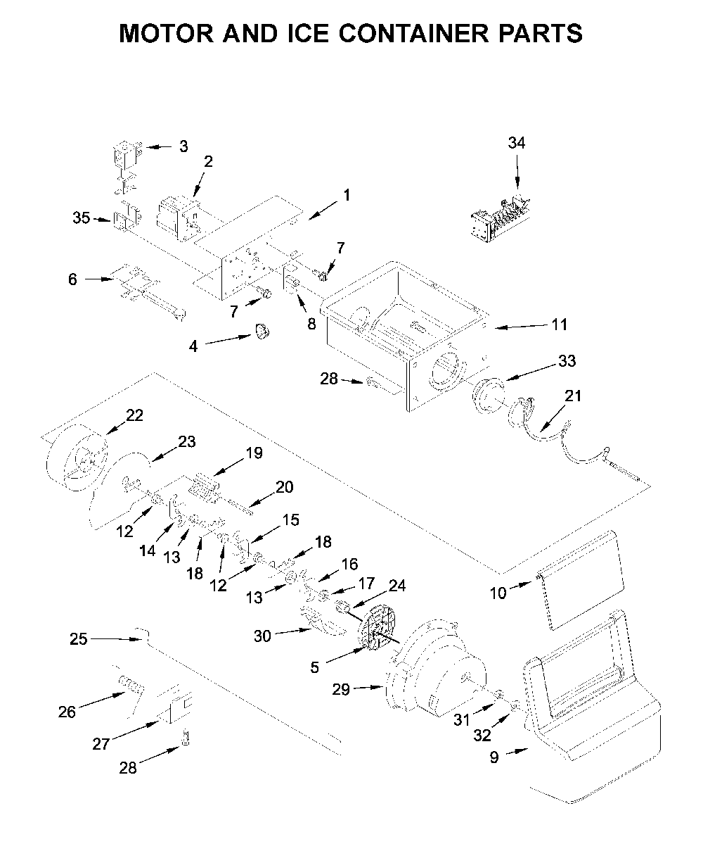 Motor and ice container parts Diagram and Parts List for WRS321SDHV05  Whirlpool Refrigerator