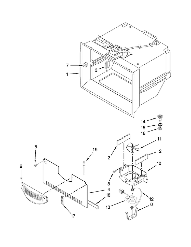 Freezer Liner Parts Diagram and Parts List for KFIS29BBWH02  KitchenAid Refrigerator