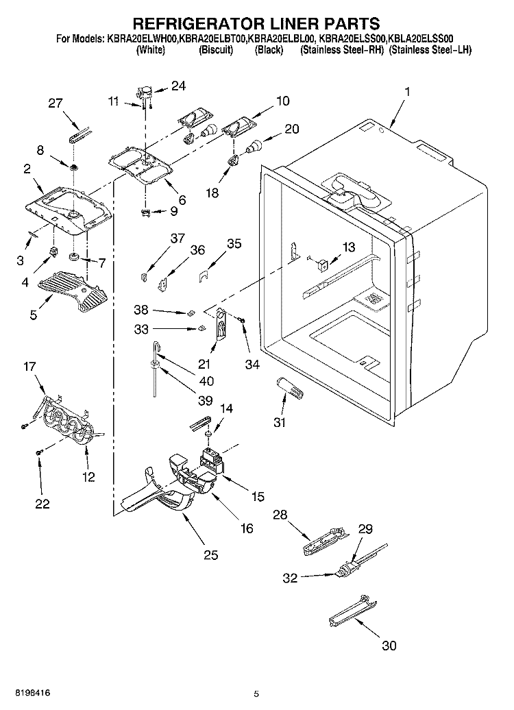 REFRIGERATOR LINER PARTS Diagram and Parts List for KBRA20ELBL00  KitchenAid Refrigerator