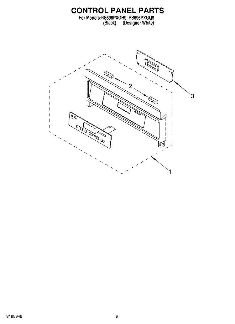 CONTROL PANEL Diagram and Parts List for RS696PXGB9  Whirlpool Range