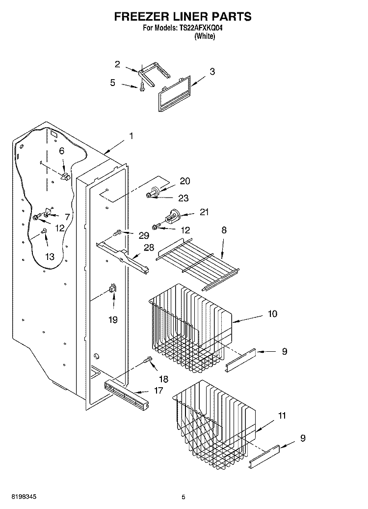 FREEZER LINER Diagram and Parts List for TS22AFXKQ04  Estate Refrigerator