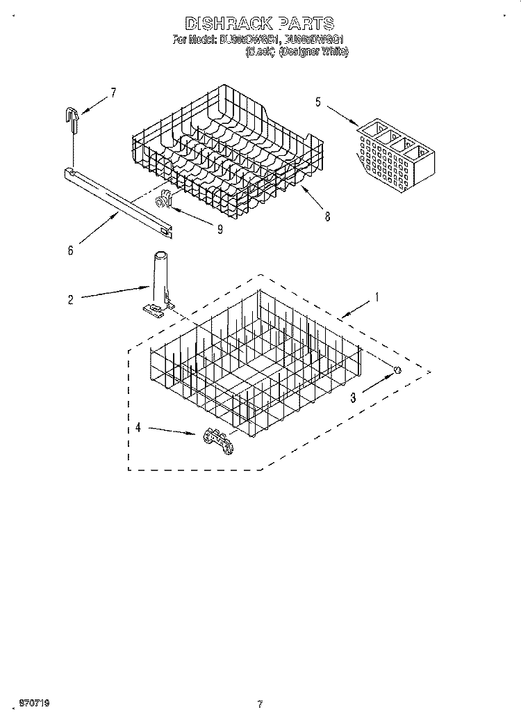 DISHRACK Diagram and Parts List for DU805DWGQ1  Whirlpool Dishwasher