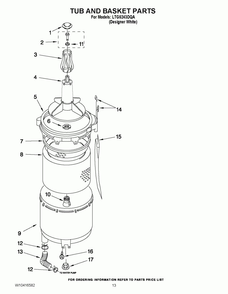 TUB AND BASKET PARTS Diagram and Parts List for LTG5243DQA  Whirlpool Washer Dryer Combo