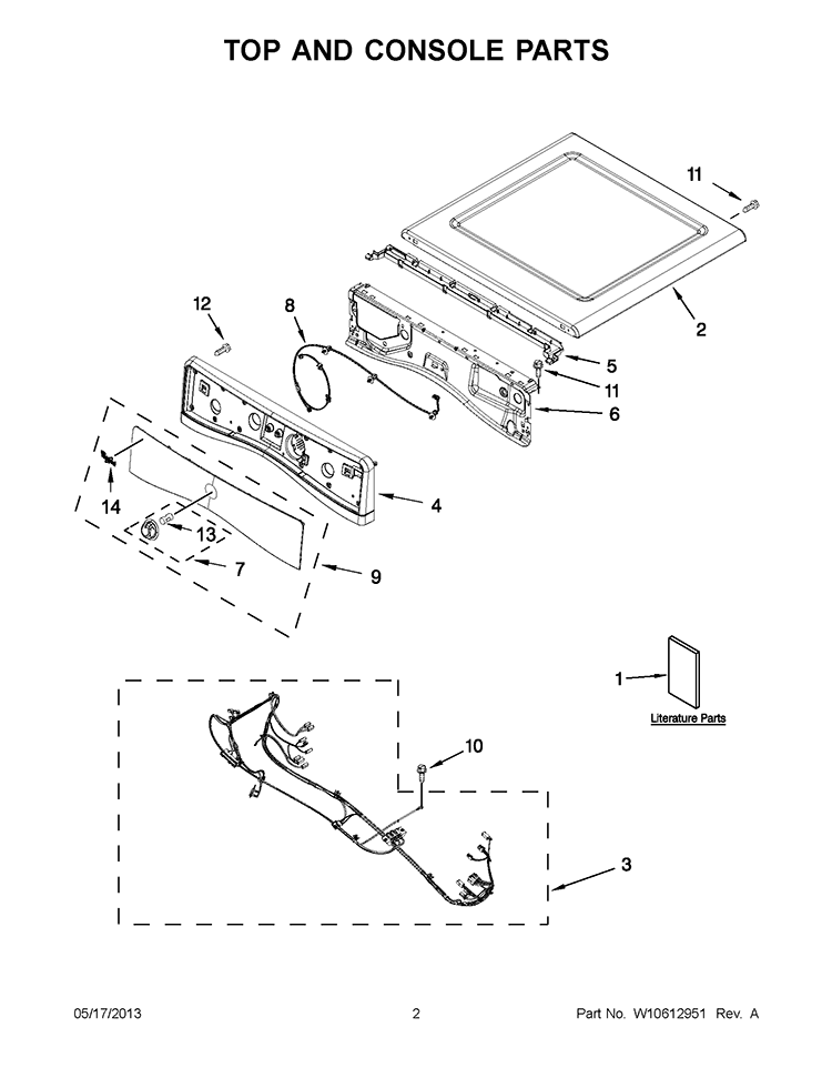 TOP AND CONSOLE PARTS Diagram and Parts List for YWED88HEAW1  Whirlpool Dryer