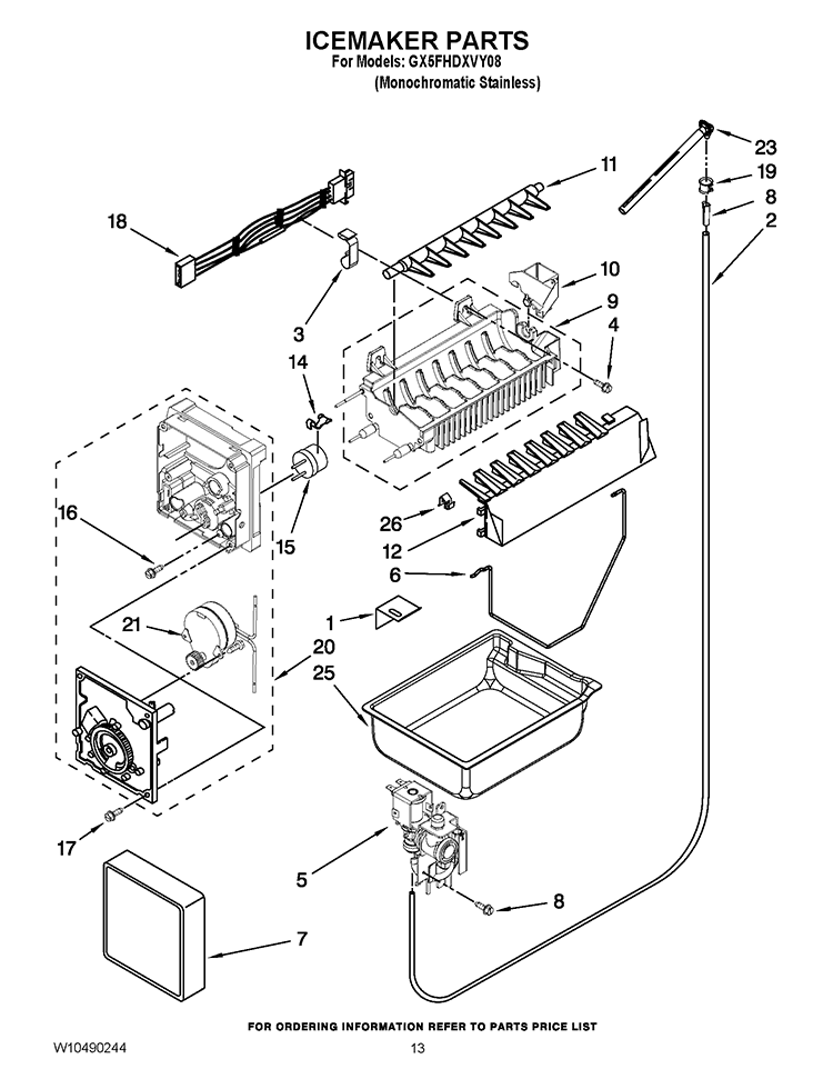 ICEMAKER PARTS Diagram and Parts List for GX5FHDXVY08  Whirlpool Refrigerator