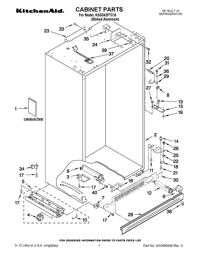 CABINET PARTS Diagram and Parts List for KSSO42FTX15  KitchenAid Refrigerator