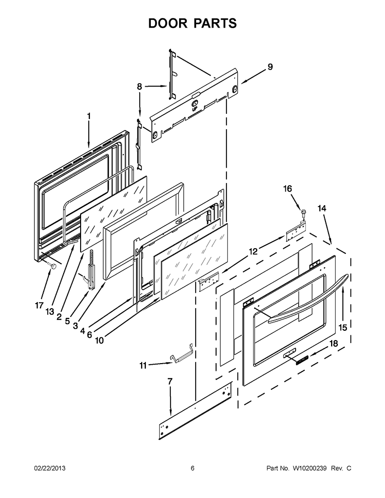 DOOR PARTS Diagram and Parts List for KGSK901SBL01  KitchenAid Range