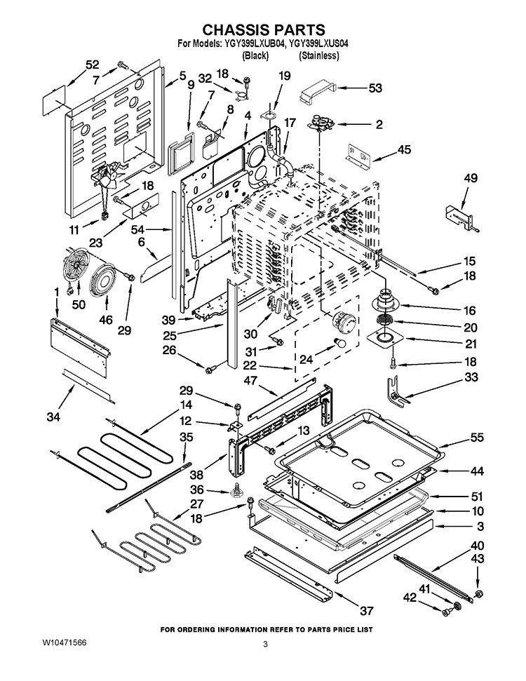 CHASSIS PARTS Diagram and Parts List for YGY399LXUB04  Whirlpool Range
