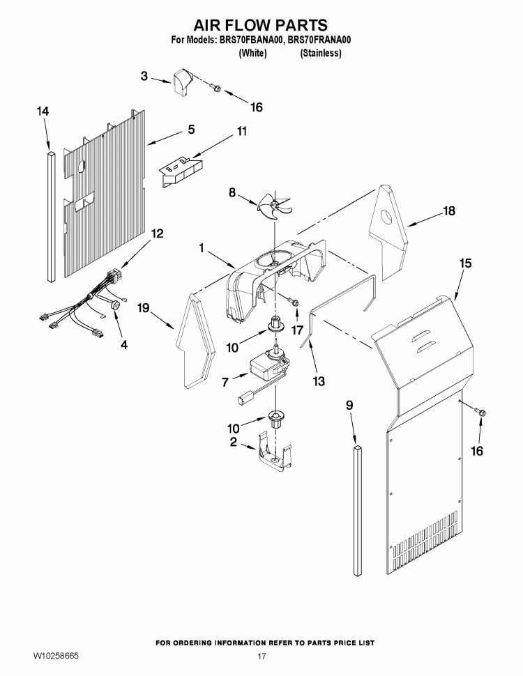 AIR FLOW PARTS Diagram and Parts List for BRS70FRANA00  Whirlpool Refrigerator