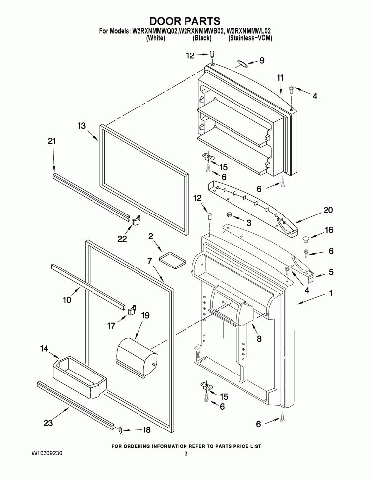DOOR PARTS Diagram and Parts List for W2RXNMMWL02  Whirlpool Refrigerator
