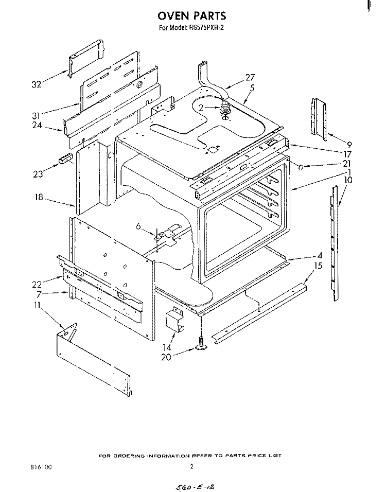 OVEN Diagram and Parts List for RS575PXR2  Whirlpool Range