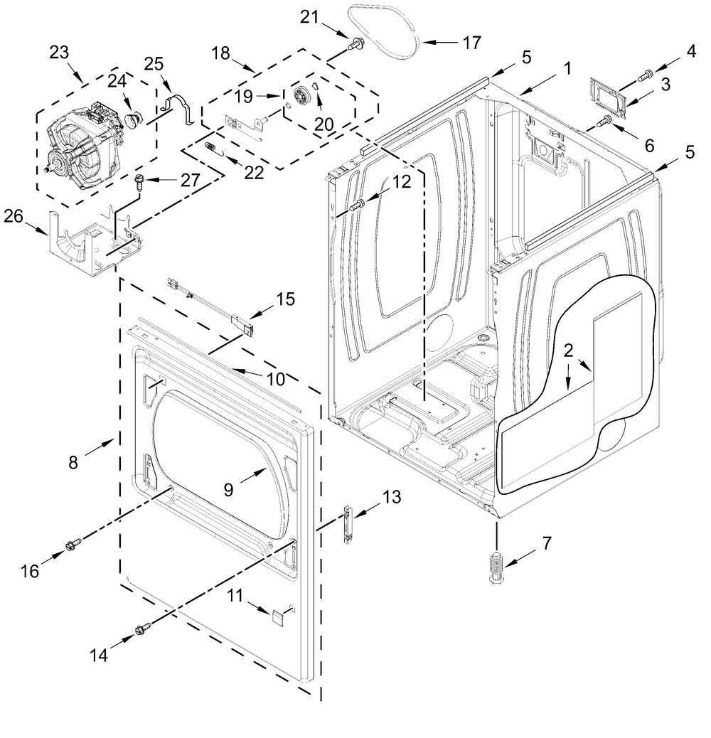 Cabinet Parts Diagram and Parts List for MED6230HW4,MED6230HC4  Whirlpool Dryer