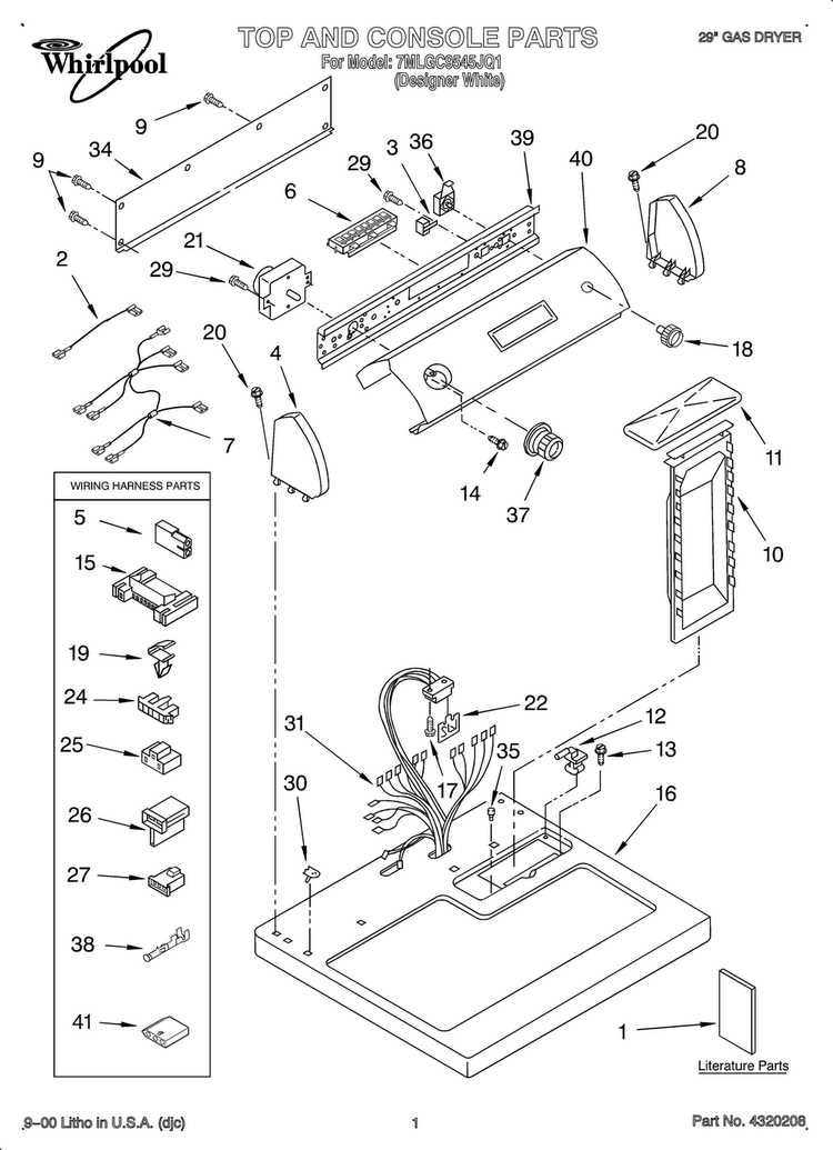 Top And Console/lit/optional Diagram and Parts List for OEM2-7MLGC9545JQ1  Whirlpool Dryer