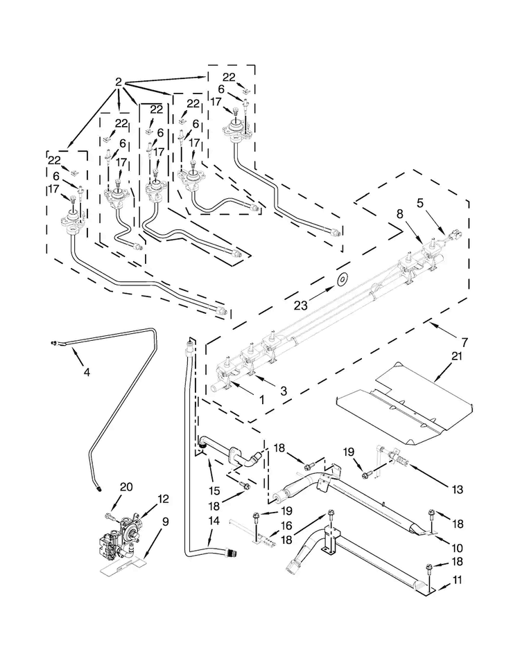 Manifold Parts Diagram and Parts List for WEG745H0FE0  Whirlpool Range