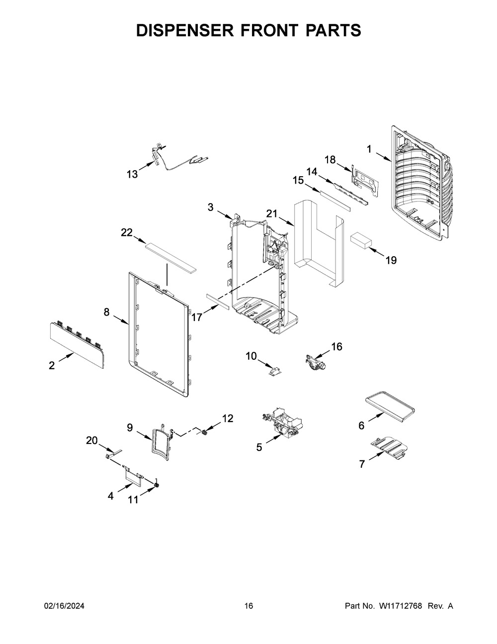 Dispenser Front Parts Diagram and Parts List for WRF954CIHZ05  Whirlpool Refrigerator