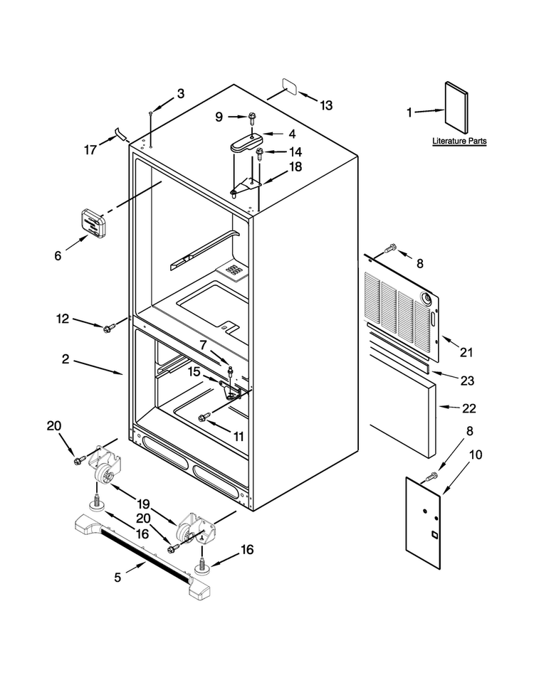 Cabinet Parts Diagram and Parts List for KRBX109EBL00  KitchenAid Refrigerator