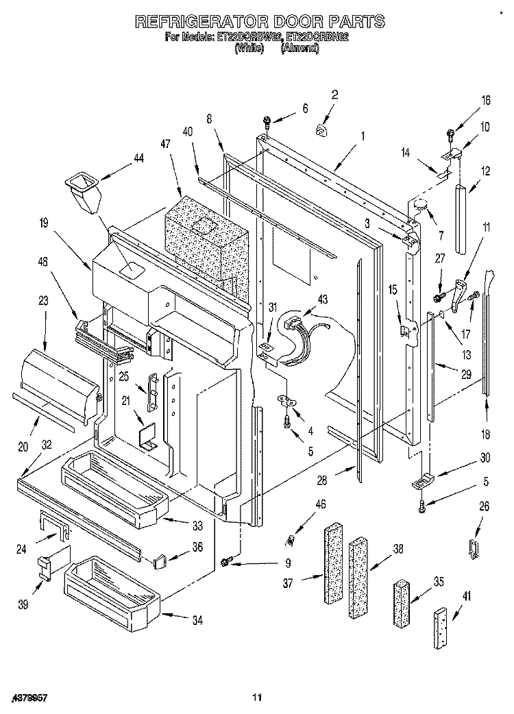 REFRIGERATOR DOOR Diagram and Parts List for ET22DQRBW02  Whirlpool Refrigerator