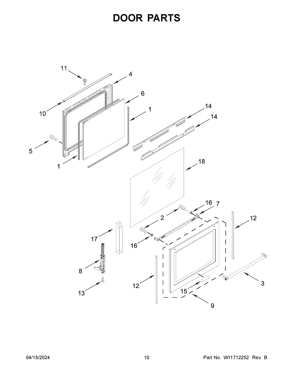 Door Parts Diagram and Parts List for KFGG504KPS4  KitchenAid Range