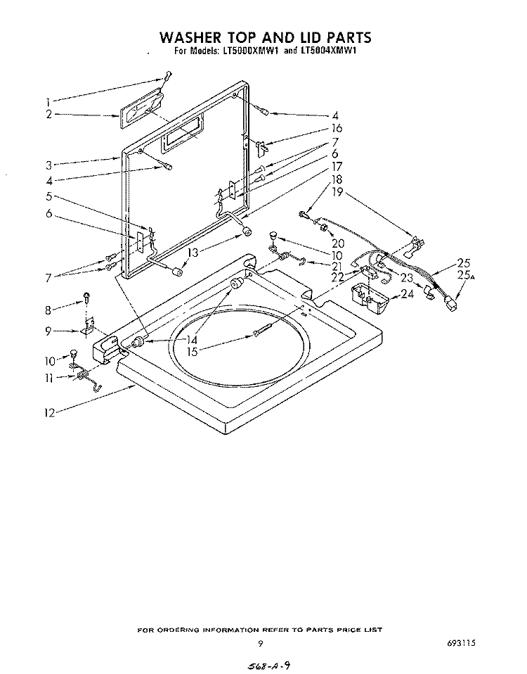 WASHER TOP AND LID Diagram and Parts List for LT5000XMW1  Whirlpool Washer Dryer Combo