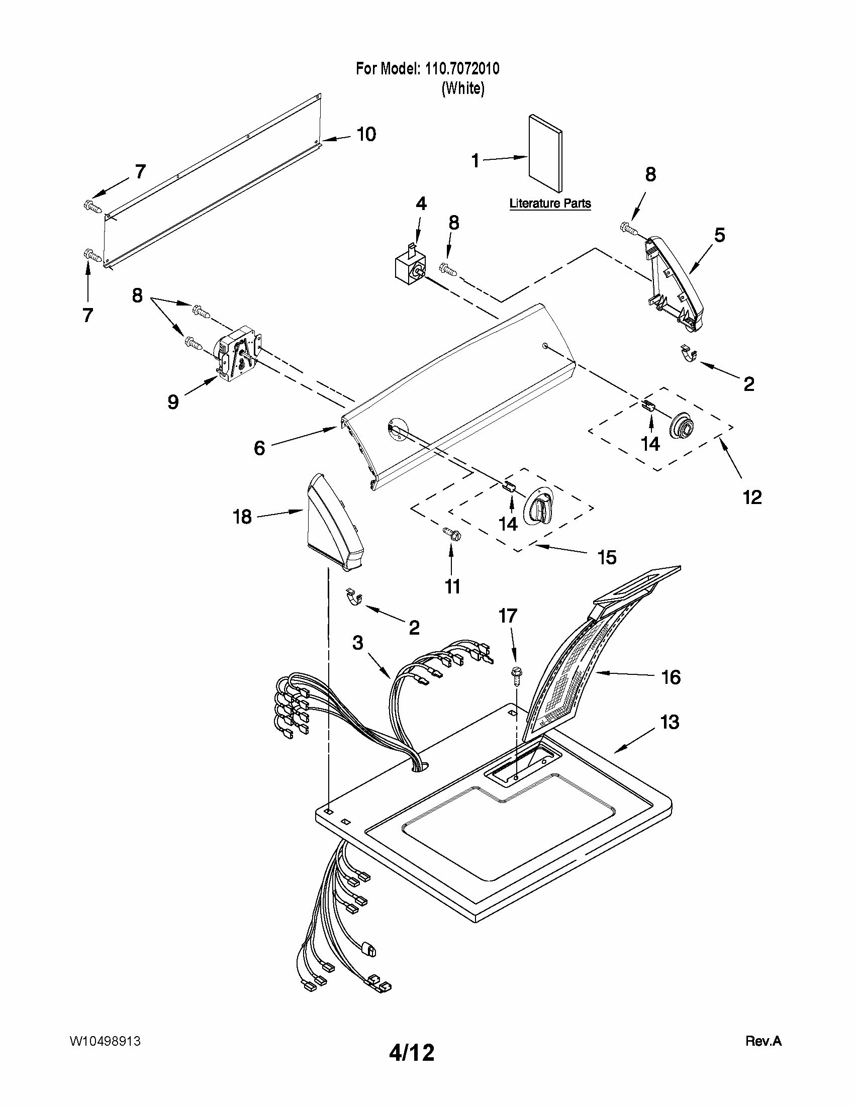 Top And Console Parts Diagram and Parts List for 1107072010  Kenmore Dryer