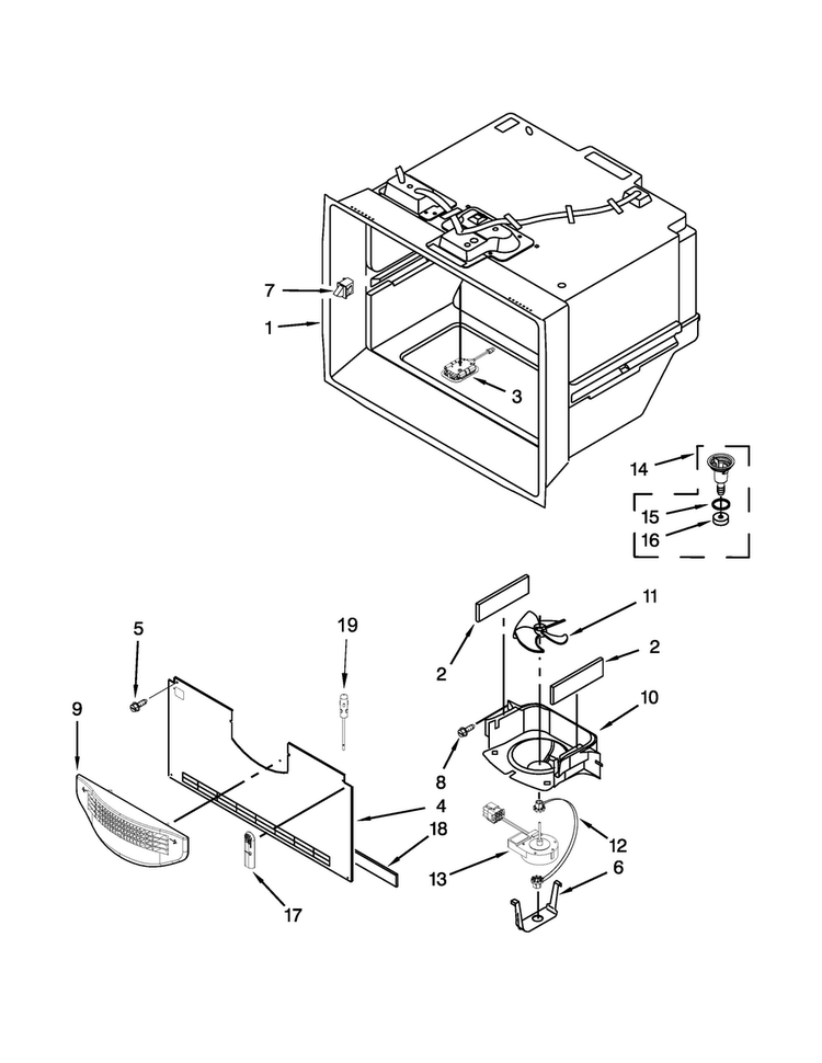 Freezer Liner Parts Diagram and Parts List for WRX988SIBE02  Whirlpool Refrigerator