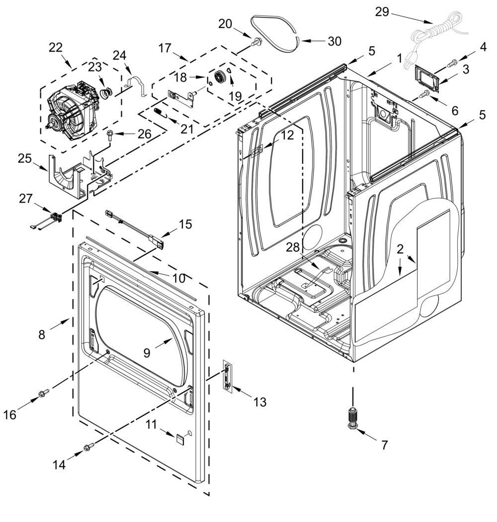 Cabinet Parts Diagram and Parts List for MGD6230RHW4  Whirlpool Dryer