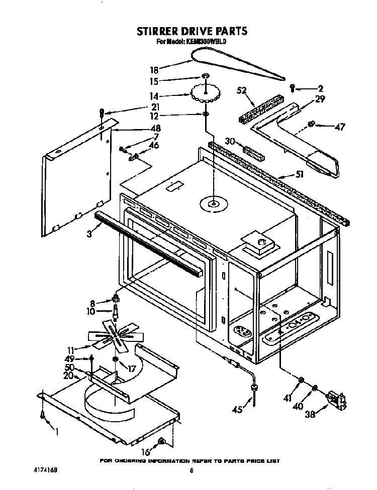 Stirrer Drive Diagram and Parts List for KEMI300WBL0  KitchenAid Microwave Oven Combo